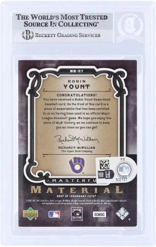 Autographed Robin Yount Brewers Baseball Card Item#14339533 COA - Image 2 of 3