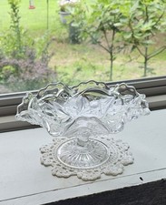    Antique Pressed Glass Starburst Footed Pedestal Candy Dish Compote EXCELLENT   