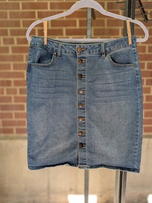 D. Jeans Denim Button Front Skirt Women's Size 8 Jean Pencil Skirt Classic 