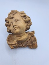 Holzengel Putto - geschnitzt Barock Stil Wandfigur Engel - H 9 cm - Vintage