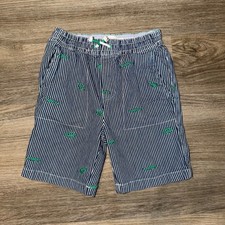 Mini Boden Boys Shorts 8Y Embroidered Alligator White BlueTicking Stripe Pull On