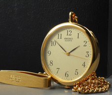 Vintage 1987 N MINT BOX SEIKO 2C21-0140 Quartz Pocket Watch JAPAN New Battery