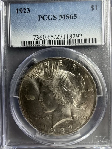 1923 PCGS MS65 Peace Silver Dollar T-204