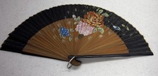Vtg Handheld Japan Folding Fan Hand Fan Wood Fabric Hand Painted Floral