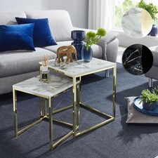 FineBuy Table d'appoint Lot de 2 Effet Marbré Table Basse Salon Carrée Moderne