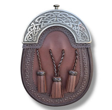 Men's Antique Brown Sporran Scottish 3 Tassels Kilt Leather Sporran Chain  Belt