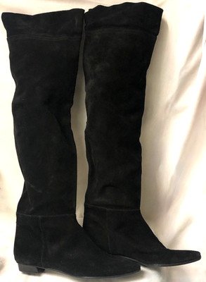 DELMAN BLACK SUEDE OVER KNEE THIGH HIGH BOOTS LOW 3/4'' HEEL SLOUCH OR PULL UP 10