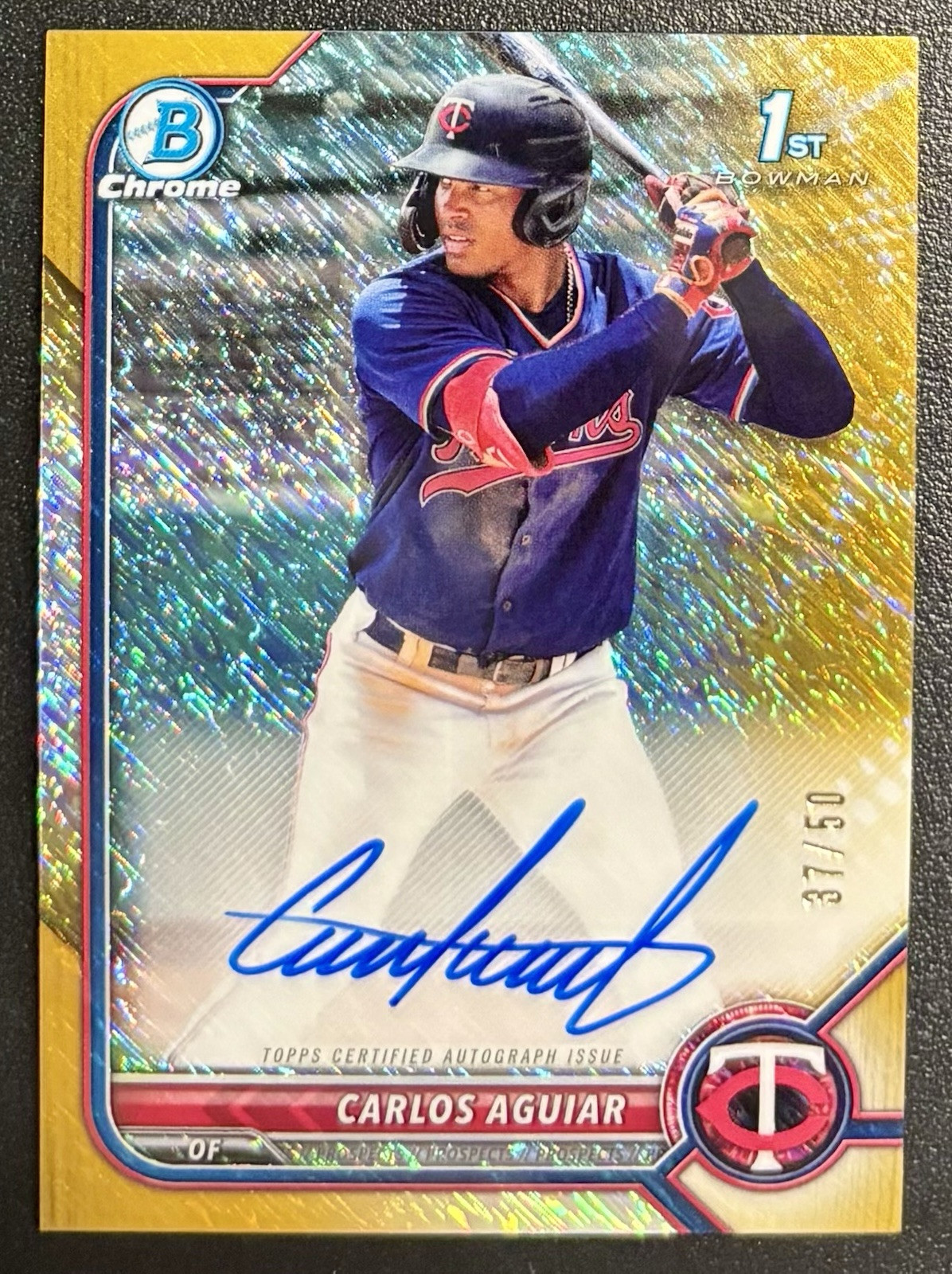 2022 Bowman Chrome 1st - Carlos Aguiar /50 GOLD SHIMMER AUTO  Twins!