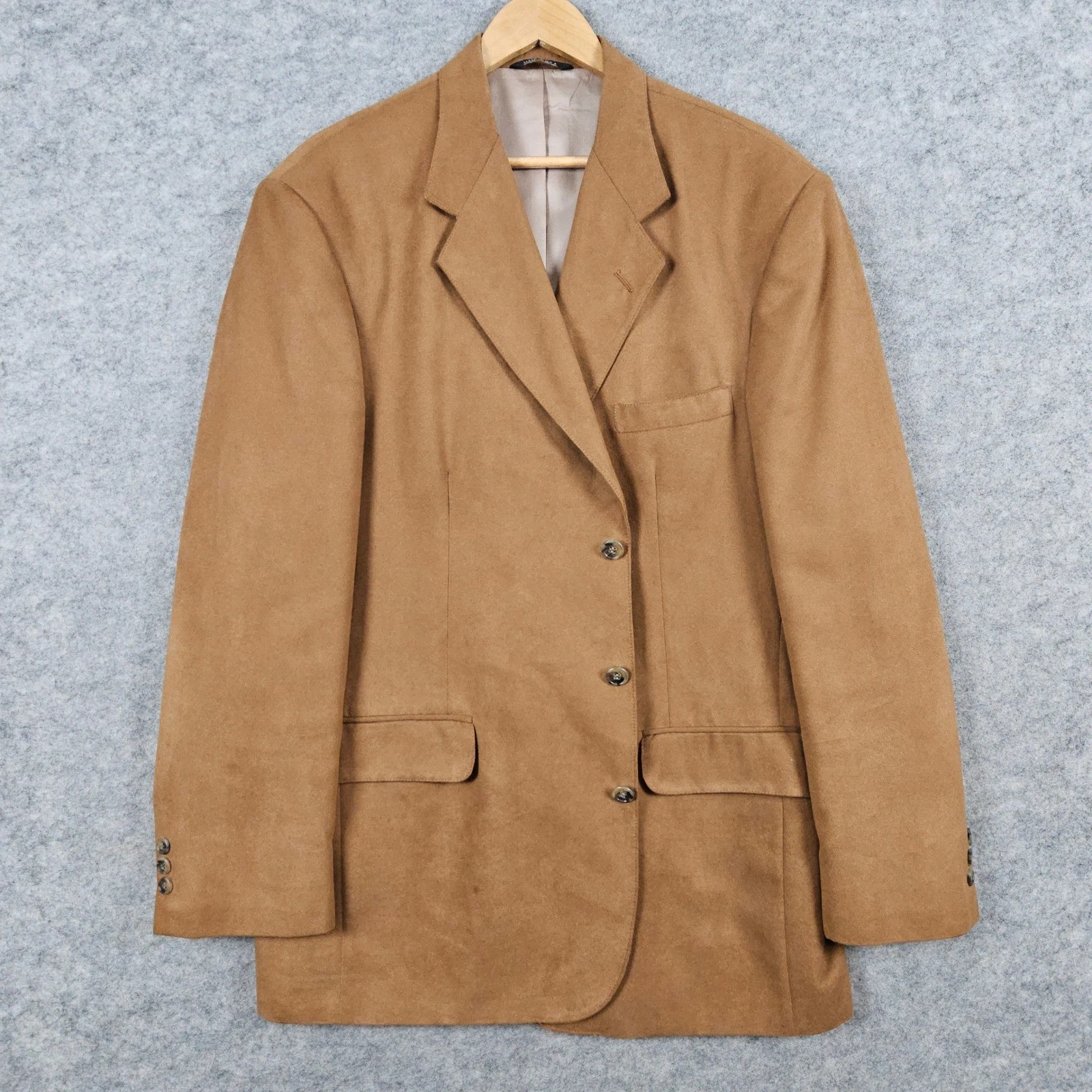 Norm Thompson Men's Tan Faux Suede Blazer Sport Coat Suit Jacket Size 46L FLAWS image 1