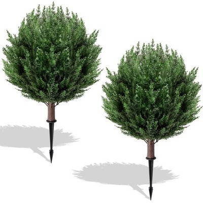 2 Pack 2FT Artificial Cedar Topiary Trees with Ground Spike, Fake Pine Shrubs...