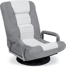 Gaming Floor Rocker Chair 360  Swivel, Lumbar Support, Gray/White
