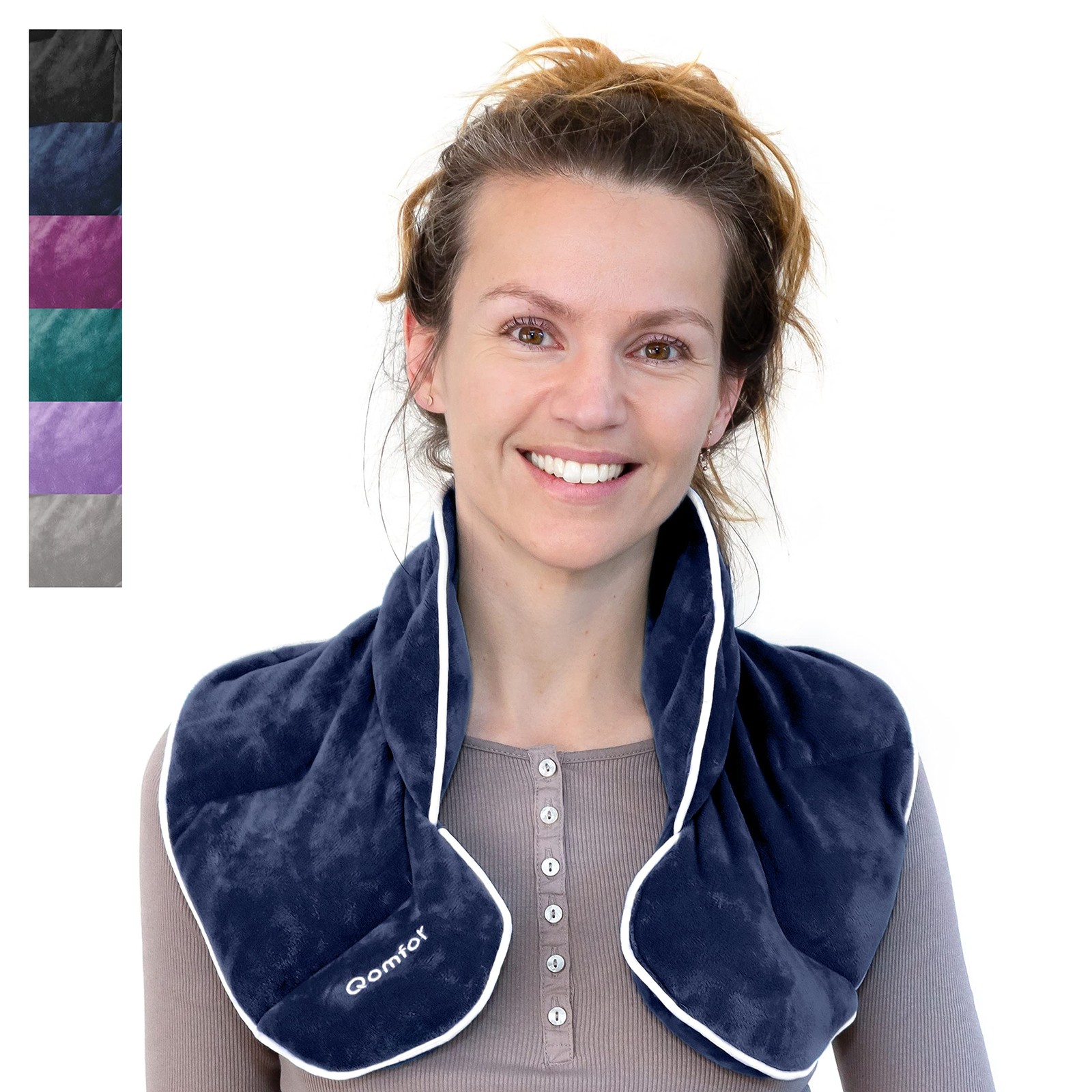 Qomfor Wheat Bags Microwavable Neck and Shoulder 48 x 15 cm, Dark Blue