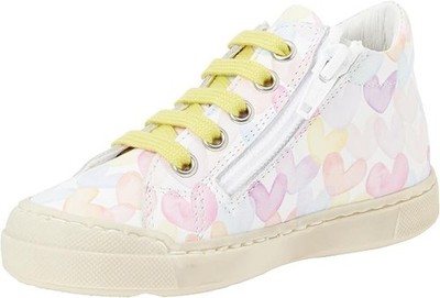 Falcotto Alstro Sneaker Zip Crib Heart Print Zip Leather Shoes White Girl's 23