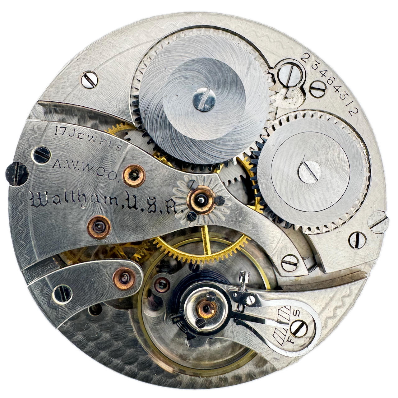 Antique 12s Waltham 1924 Col. B 17 Jewel Mechanical Pocket Watch Movement 1225