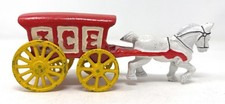 Cast Iron Toy Red Ice Wagon Cart White Horse