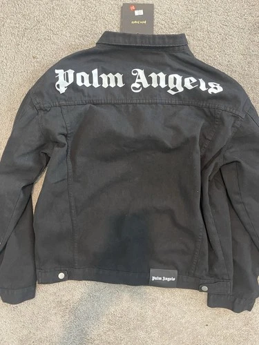 Palm Angels Men Black Vintage Logo Back Button Front Denim Jacket size X-LARGE  image 7