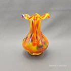 VTG Multicolor Millefiori Murano Style Italian Art Glass Ruffled Vase 7.5" Tall
