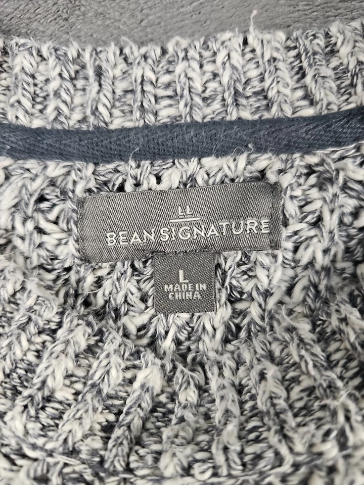 Suéter LL Bean Signature para mujer grande tejido gofre algodón lino gris blanco Foto 2 de 4