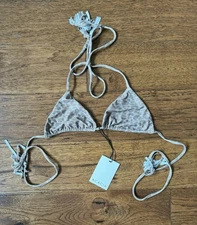 NWT Acacia Swimwear Humuhumu Triangle Bikini Top Leopard Sahara Neutral New S