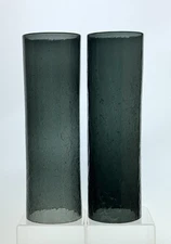 Pair of Early Blenko Glass C-990 Hurricane Shades in Charcoal Crackle