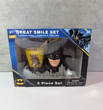 Batman DC Comics Great Smile Set 3 Pcs Toothbrush & Holder & Rinse Cup NEW