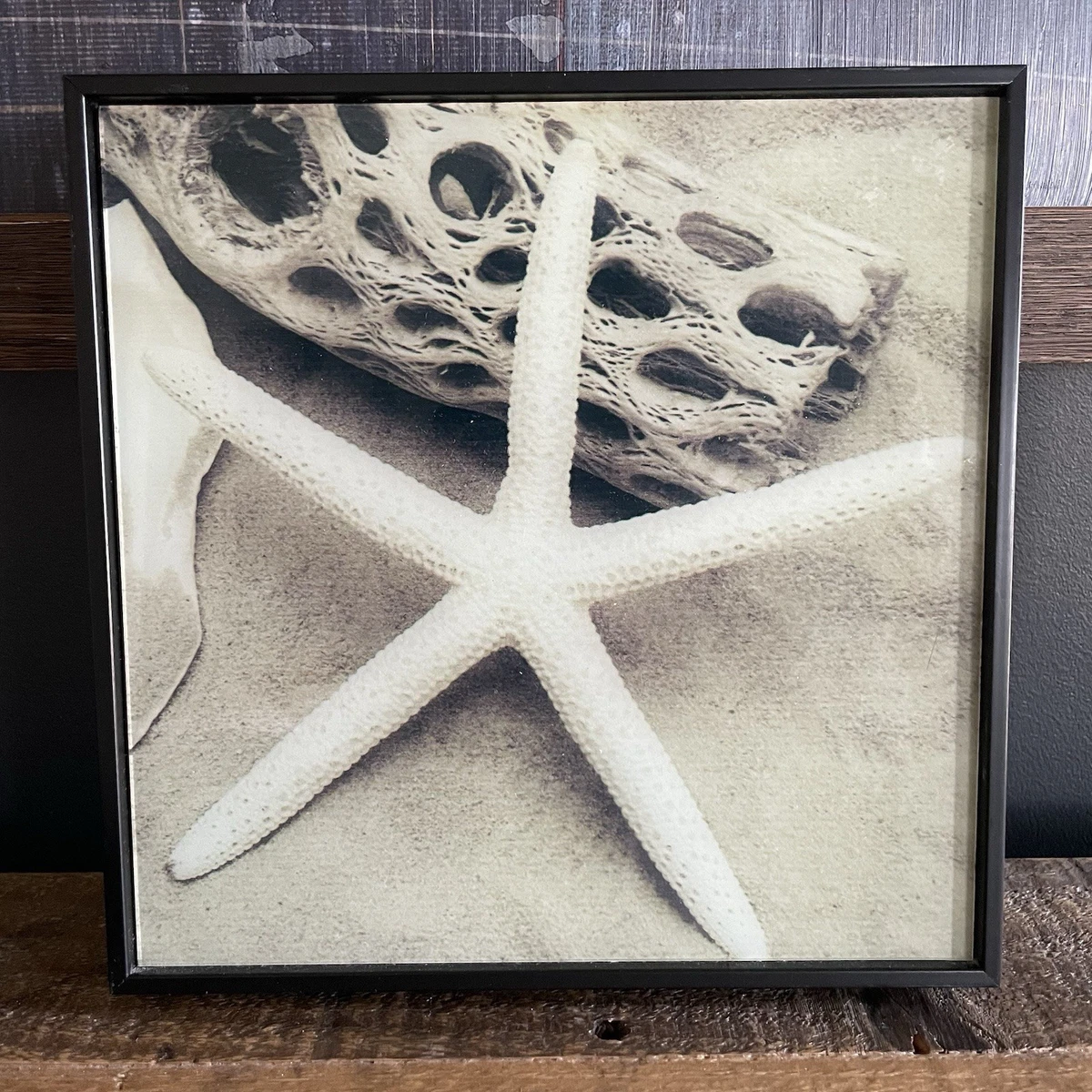 2 s/w Sepia Retro gerahmte Ozean Strand Adirondack Stühle Seestern Bild Wandbild