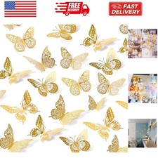 3D Butterfly Wall Decor - 48 Pcs, 4 Styles, 3 Sizes, Gold Butterfly Decoratio...