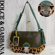 DOLCE&GABBANA Shoulder Bag Leopard Charm Logo Plate Harako Leather 151371K Authe