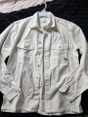 Paul Smith PS Casual Fit Ivory Cotton Twill Button-Up Shirt M Embroidered