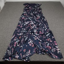 Banana Republic Dress Womens 14 Blue Floral Sleeveless Wrap Maxi Ruffle V Neck
