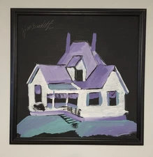 Jim Sudduth "PURPLE  HOUSE"  Later Work Sponge Painting on Flat Black Background