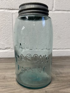Quart Blue Atlas Mason's Patent Jar with "O" on Bottom