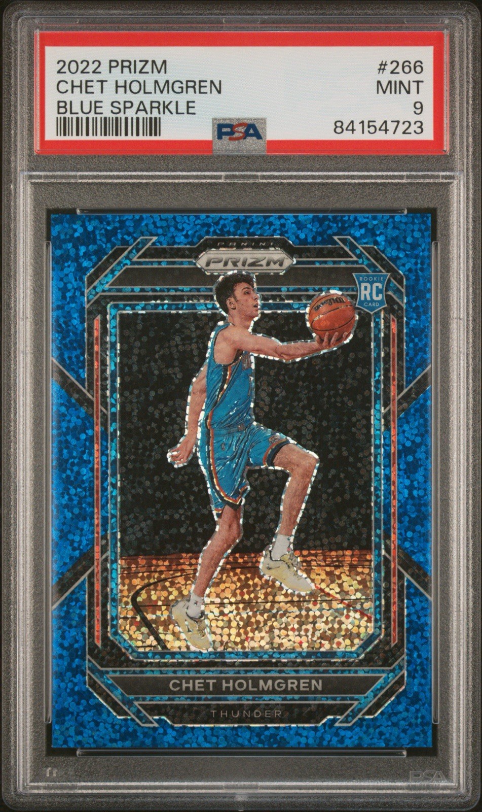 2022-23 Panini Prizm Chet Holmgren #266 RC Rookie Blue Sparkle /144 PSA 9