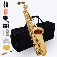 Gold E Flat Alto Saxophone Brass Engraved Eb E-Flat Natural White Shell Button W