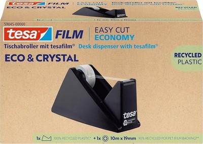 Tesafilm eco & crystal Klebeband, Set mit Tischabroller - 1 Rolle á 10 m x 19 mm