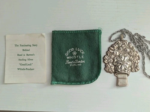 Reed & Barton Sterling Silver Whistle/Pendant, 4-Leaf Clover Good Luck