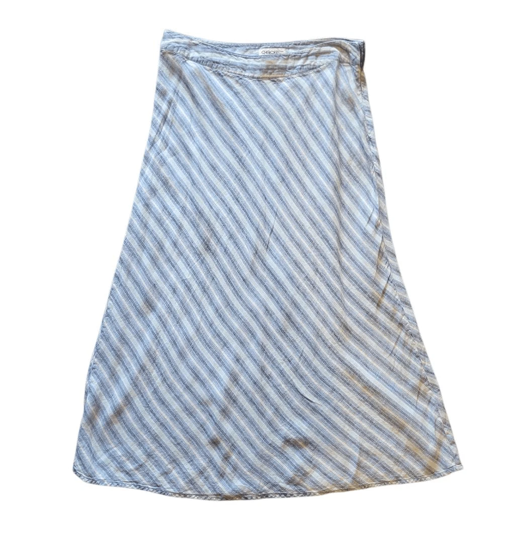 Vintage Cherokee Skirt Women's 8 Blue Linen Midi Stripe Natural Fiber Coastal