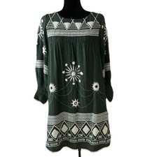 Unique Free People New Romantics Embroidered Green Long Sleeve Shift Dress S/P
