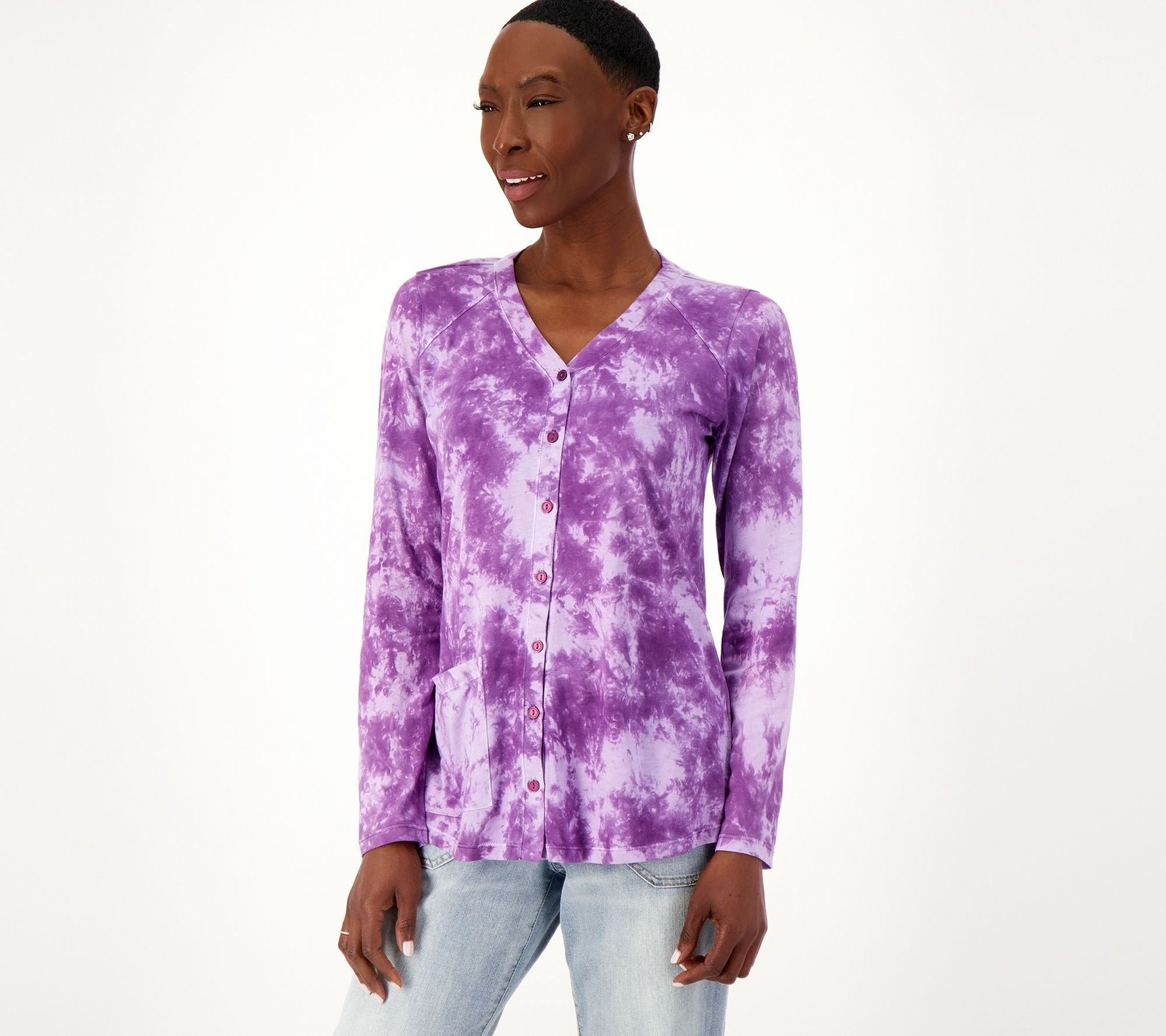 LOGO by Lori Goldstein Women's Top Sweater Sz XS Marble Dye Purple A605060