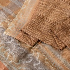 Sanskriti Vintage Sarees Brown Lines Print Pure Silk 5 Yd Quilting Felting Sari