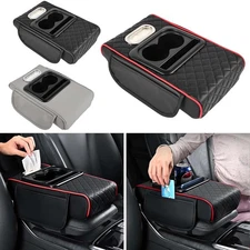 Car Armrest Cushion Center Console Cover with Cup Holder,Tissue Box,Phone Holder