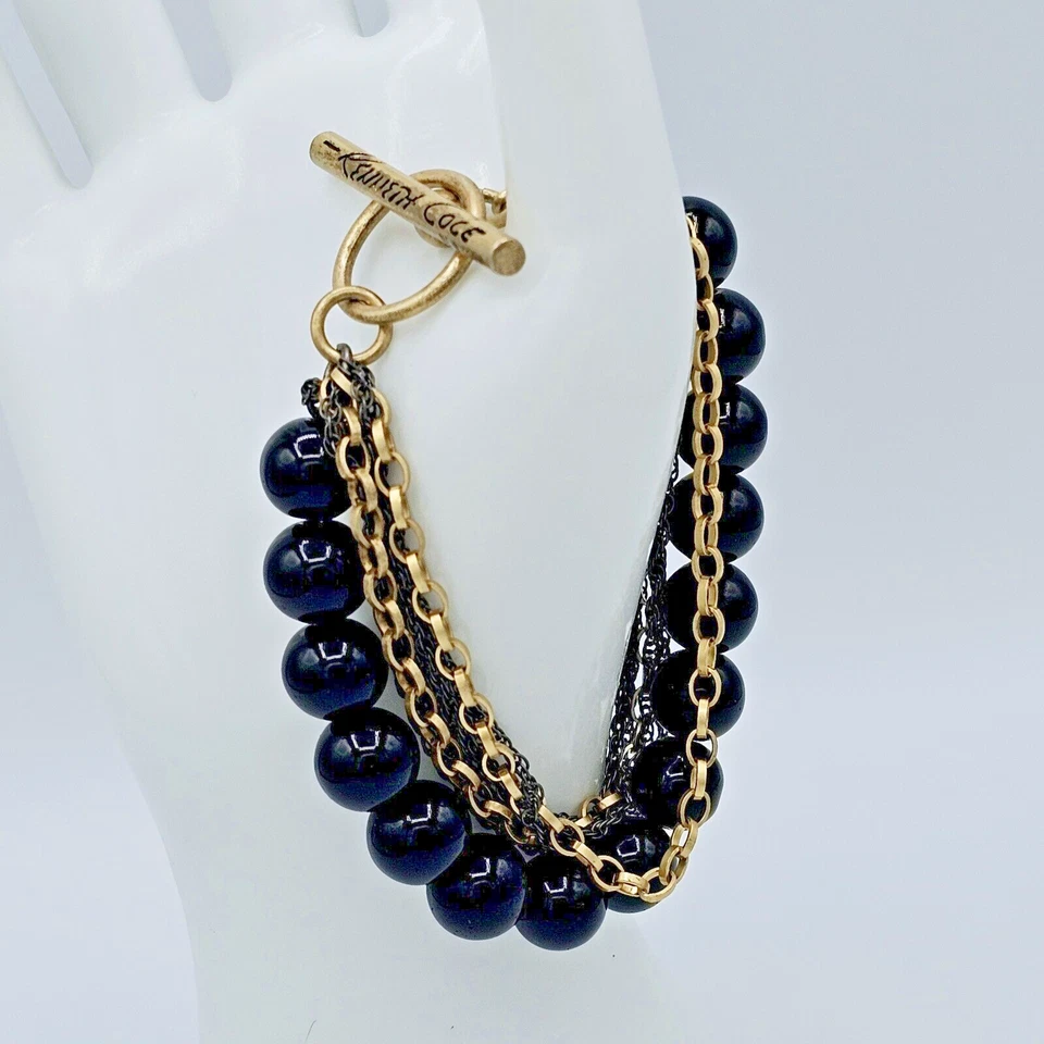 Модная бижутерия браслет Kenneth Cole из латуни черного стекла с несколькими цепочками переключателями - Изображение 3 из 4