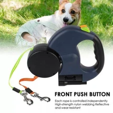 Retractable Reflective Lead Leash Double Dual Doggie 2 Dog 50 Pounds For Pet Dog