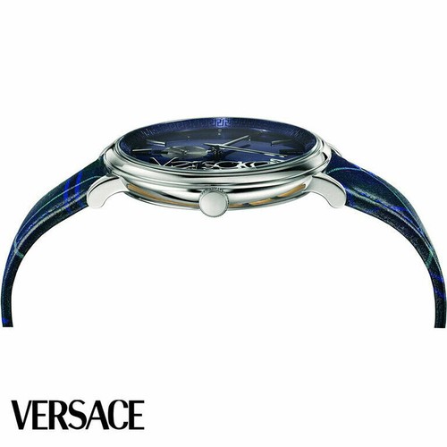 Versace VEBQ00118 V-Circle Clans Edition silber blau grün Leder Herren Uhr NEU - Bild 2 von 3