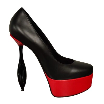GIOHEL CUSTOM ITALY 5cm PLATTFORM HIGH HEELS PUMPS STILETTO LEDER SCHWARZ ROT 48