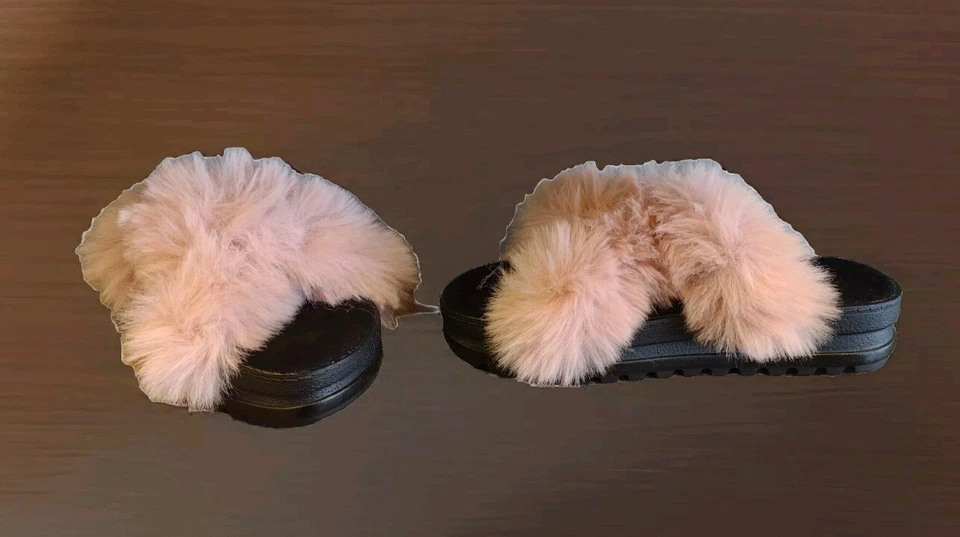 Sugar Platform Faux Fur Criss Cross Slides Woman's Size 9 Cross Blush Color Shoe - Image 1 of 4