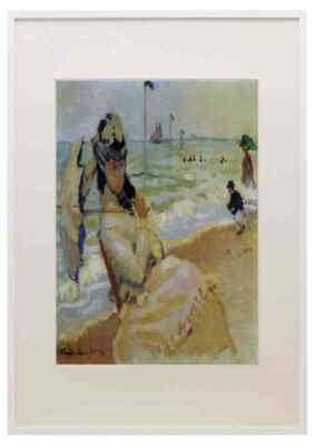 Camille am Strand von Trouville Monet A3 A4 gerahmter Druck Bild