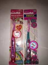 Hello Kitty/Firefly Children's Toothbrush with Cap, Travel Set, Soft x 2 packs