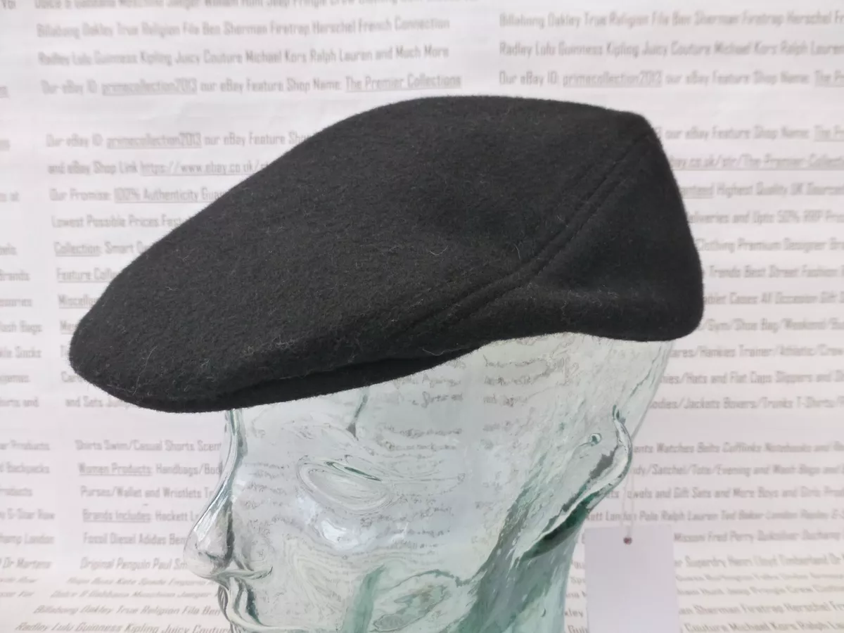 LACOSTE Flat Cap Mens Wool Blend Flannel Beret Black Hat 3 Sizes