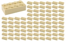 ☀️100 NEW LEGO 2x4 Tan Bricks (ID 3001) BULK Parts Beige Harry Potter Town City